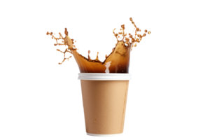 AI generated Paper cup with coffee splashes on transparent background png