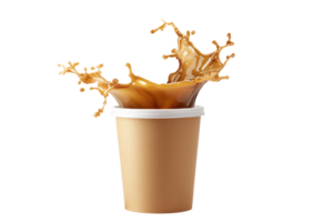 AI generated Paper cup with coffee splashes on transparent background png