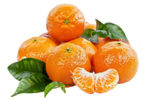 AI generated Fresh oranges with slices and leaves on transparent background - stock png. png