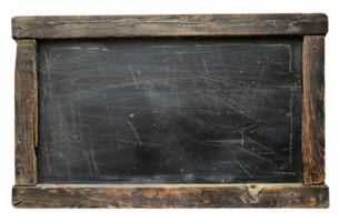 AI generated Rustic vintage chalkboard with weathered wooden frame on transparent background - stock png. png