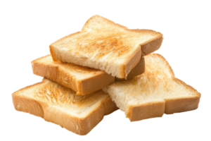 AI generated Stack of golden toasted bread slices on transparent background - stock png. png