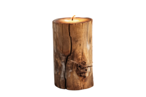 AI generated Minimalistic wooden candle on a transparent background png