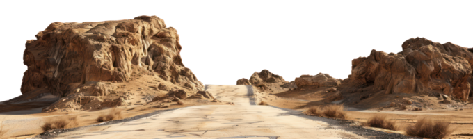 AI generated Desert road winding through arid landscape on transparent background - stock png. png