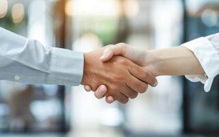 AI generated Professional Handshake Between Business Associates at Corporate Event photo