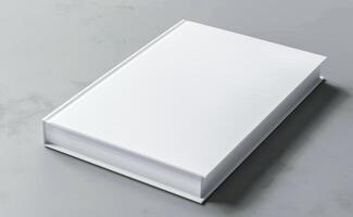 ai generado cerrado blanco libro descansando en un limpiar blanco superficie foto