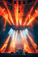 AI generated Bright Stage Lights Illuminating an Empty Concert Venue Before a Live Performance photo
