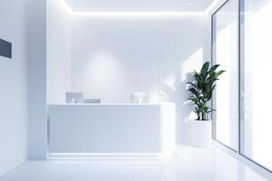 AI generated Modern Reception Area With White Decor and Bright Natural Lighting photo