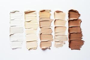 AI generated Assorted Shades of Foundation Makeup Swatches on a White Background photo