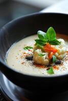 AI generated A Bowl of Soup With Garnish on Top photo