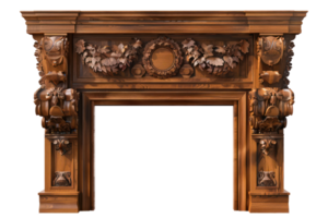 AI generated Vintage fireplace on transparent background - stock png. png