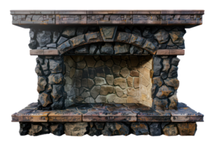 AI generated Vintage stone fireplace on transparent background - stock png. png