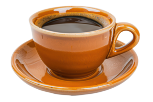 AI generated Hot espresso coffee in a brown ceramic cup on transparent background - stock png. png