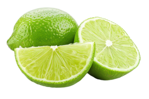 AI generated Fresh green lime and slice for culinary use on transparent background - stock png. png