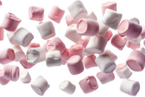 ai generato rosa e bianca marshmallows sparpagliato su trasparente sfondo - azione png. png