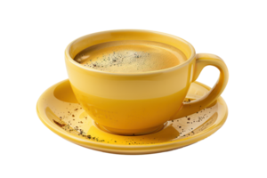 ai generiert hell Gelb Kaffee Tasse mit Espresso auf transparent Hintergrund - - Lager png. png