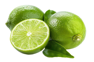 AI generated Fresh green lime and slice for culinary use on transparent background - stock png. png