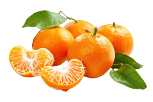 AI generated Fresh oranges with slices and leaves on transparent background - stock png. png