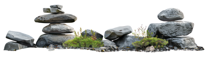 AI generated Serene rocky garden with diverse plants and stones on transparent background - stock png. png