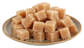 AI generated Brown sugar cubes on a sleek plate for culinary use on transparent background - stock png. png