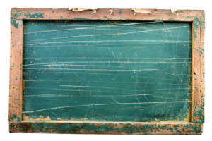 AI generated Old green chalkboard with wooden frame and scratched texture on transparent background - stock png. png