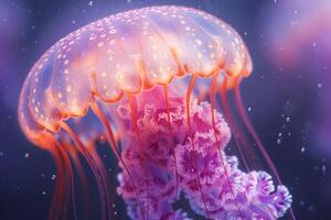 AI generated Luminescent Jellyfish Gracefully Drifting in the Deep Blue Ocean at Twilight photo