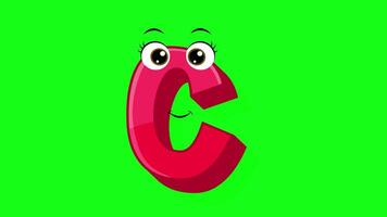 Cartoon style letter c 2d animation with green screen background, c alphabet dancing letters for little kids video