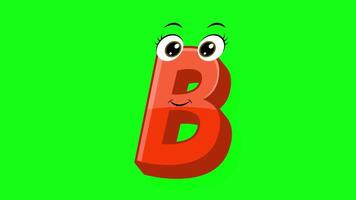 Cartoon style letter b 2d animation with green screen background, b alphabet dancing letters for little kids video