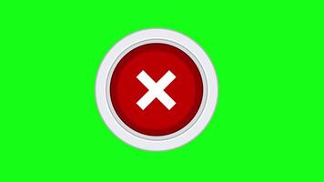 Cross icon push red button animation on green screen, checkmarks animation with key color video