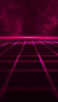 Vertical video - retro futuristic cyberpunk grid motion background with red glowing neon light beams. This stylish synthwave animation is full HD and a seamless loop.