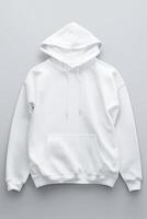 AI generated White Hooded Sweatshirt Displayed  Against Gray Background photo