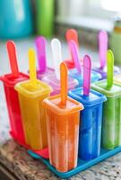 AI generated Vibrant Homemade Popsicles in a Rainbow of Colors Ready for a Summer Treat photo