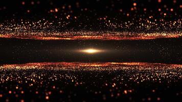 Abstract futuristic cyber world scene, sci-fi scene, glowing particle surface and flying gold dust, neon night scene, digital science background 4K animation, seamless loop, flying through space video