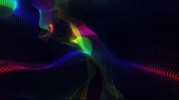 Abstract digital dynamic particle waves with light motion lights background, data flow, cyber technology. 3D rendering. video