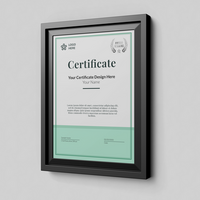 modern minimalist a4 size paper vertical achievement certificate realistic mockup template with elegant frame mounted on wall psd