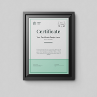 modern minimalist a4 size paper vertical achievement certificate realistic mockup template with elegant frame mounted on wall psd