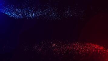 Animation of abstract glowing glitter particles. Flying bright dots and particles on a red and blue background. seamless loop video