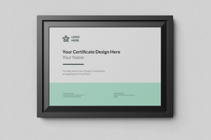 modern minimalist a4 size paper landscape achievement certificate realistic mockup template with elegant frame mounted on wall psd