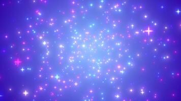 Glowing stars sparkle on a colorful abstract background. shiny multicolored stars background. Seamless loop video