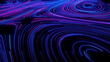 Abstract colorful background with light curved stripes and particle flows, bright neon rays and glowing curved lines, glowing paths. High speed lines. 3D animation video