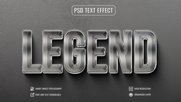 legend text effect with metallic text psd