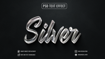 silver text effect with a black background psd