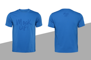 Blue blank T-shirt mockup front and back view with isolated on white background psd