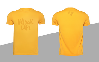 Yellow blank T-shirt mockup front and back view with isolated on white background psd