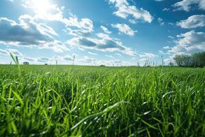 AI generated Meadows under blue sky with clouds. photo