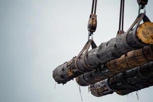AI generated Crane lifting wood logs. High quality photo