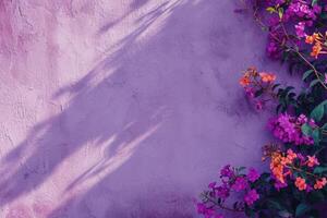 AI generated Abstract nature background with flower shadows on purple wall. photo