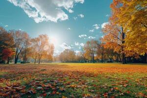 AI generated Park in autumn time   panoramic view photo