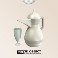 Drinking Glasses or Cup and Teapot PSD 3D Element of Ramadan or Ramadhan Icon. Happy Eid Mubarak Illustration