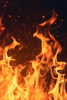 AI generated Intense Flames and Sparking Embers Rising in the Dark Night photo