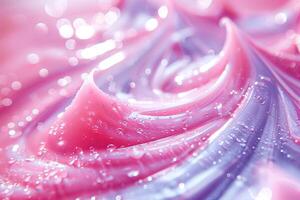 AI generated Close-Up of a Shimmering Pink and Blue Swirled Cream Texture photo